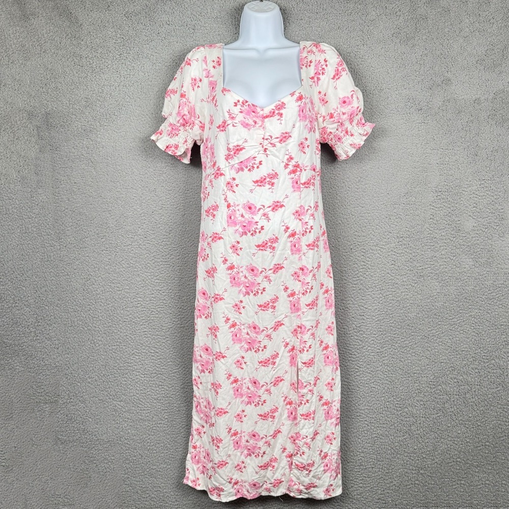 Francescas‎ Dress Womens L Floral Milkmaid Cottagecore Linen Blend Babydoll